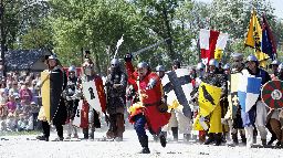 Medieval knights used in battle, tournament at the Castle Stettenfels in Stettenfels, Germany.