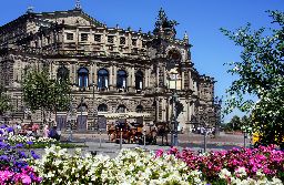 Semper Opera house and carriage with horses, Dresden, Germany
