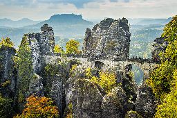 Bridge named Bastei in Saxon Switzerland Germany on a sunny day in autumn