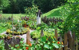 Vegetable garden with a scarecrow, Bavaria