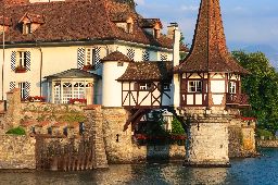 Beautiful castle Oberhofen on the Thun lake, Switzerland