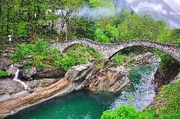 Roman Bridge in Vogorno, swiss Alps