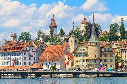 Lucerne city view with river Reuss, Switzerland