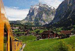 Jungfrau Bahn over Grindelwald Village, Switzerland