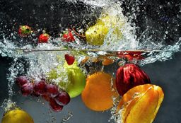 Splashing fruits on water