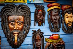 Wood carvings at a local craft market in Montego Bay, Jamaica