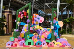 Horse themed outdoor decorations at a public food court during Chinese New Year, Malaysia
