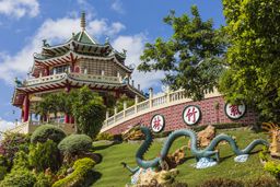Pagoda and dragon sculpture of the Taoist Temple in Cebu, Philippines.