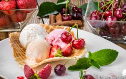 Banana split sundae ice cream in a bowl