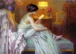 Delphin Enjolras Reading by Lamplight Pastel on Paper