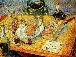 Vincent van Gogh Still life with drawing board, pipe, onions and sealing wax 1889