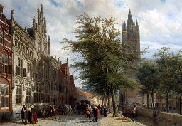 Cornelis Springer The Gemeenlandshuis and the Old Church, Delft, Summer 1877