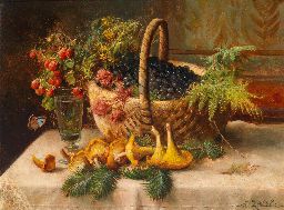 Hans Zatzka Autumnal Still Life with a Basket of Blackberries