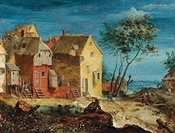 Figures in a Village, a Landscape Beyond by the Circle of Peeter Gijsels