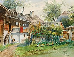 A Little House in the Country with a Flower Garden and Chicken by Franz Moro