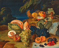 Still Life with Melons, Grapes, Peach and Cherries by Antal Jozsef Strohmayer