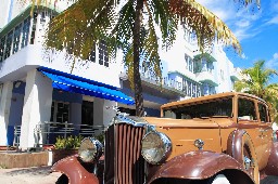 Antique automobile on ocean drive, Art Deco area of South Beach Florida